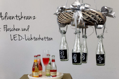 DIY Adventskranz mit Flaschen und LED-Lichterketten