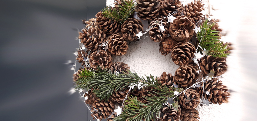 Weihnachtlicher Winter Türkranz aus Zapfen selber machen