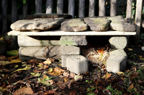 Selbst gebautes Igelhaus aus Steinen